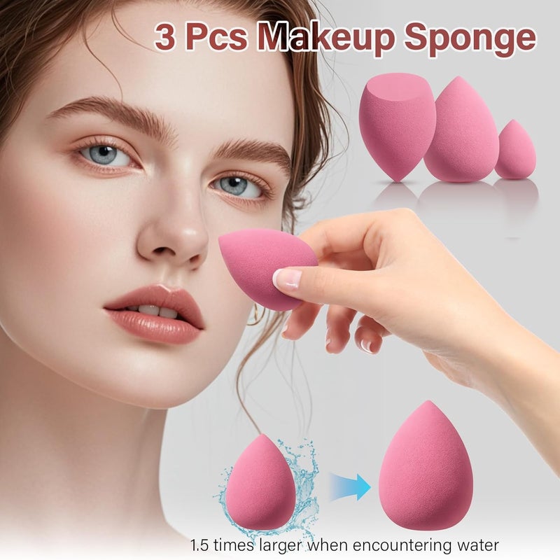 Mlemle Makeup Brushes Set, Professional 26 Pcs Makeup Kit, Include Powder Foundation Concealers Blush Eye shadows Eyebrow 21 Pcs Makeup Brushes and 2 Powder Puff, 3 Makeup Sponge(A01-Pink) - Image 5